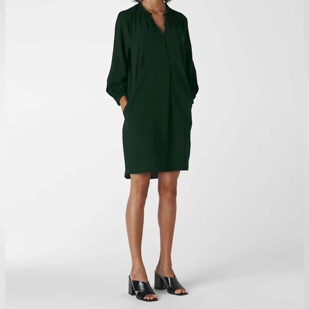 Whistles Dark Green Enora Shift Dress with Pockets Size XS